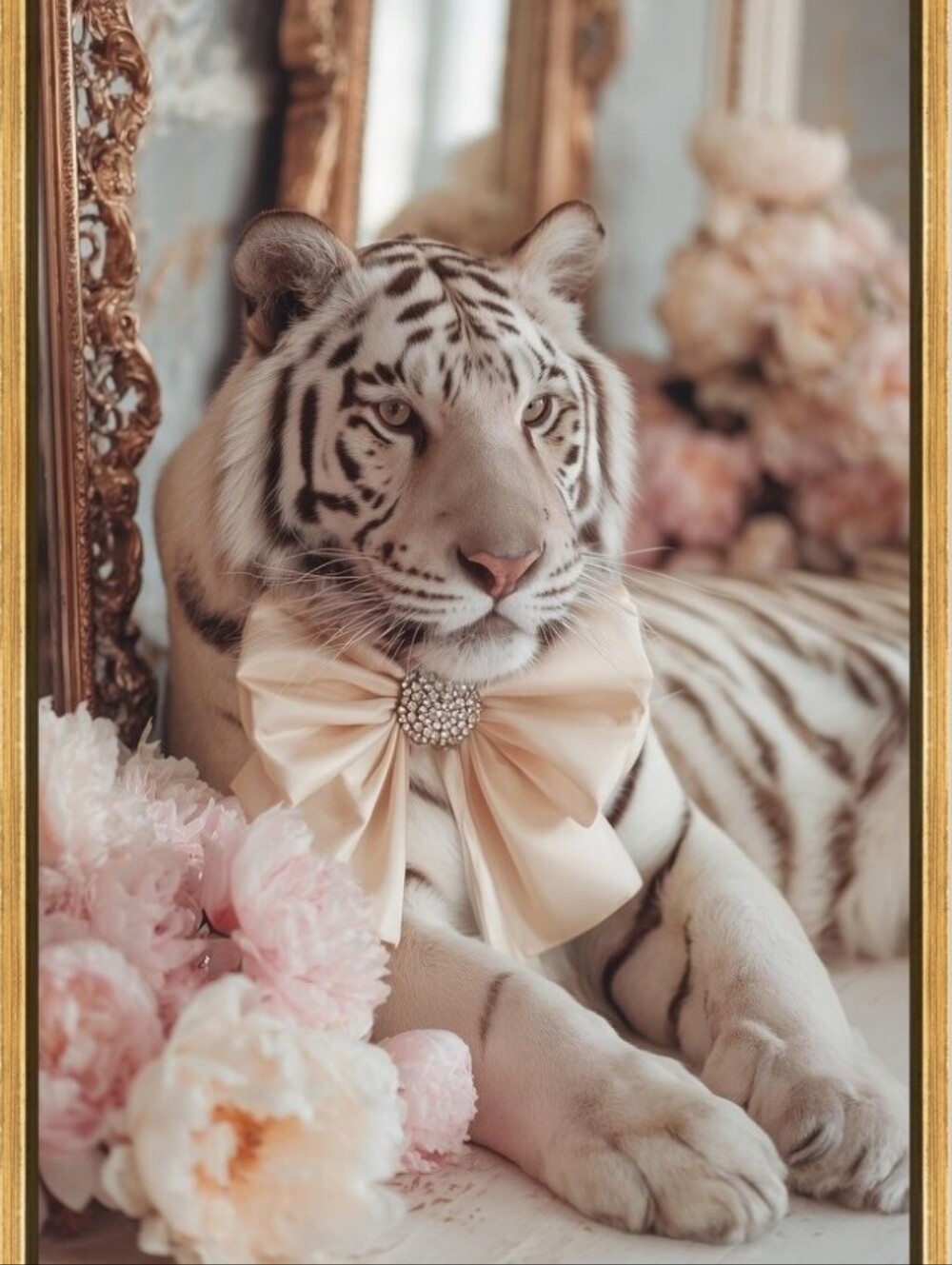 Design District Gentle Vanity White Tiger Glam Framed Wall Decor